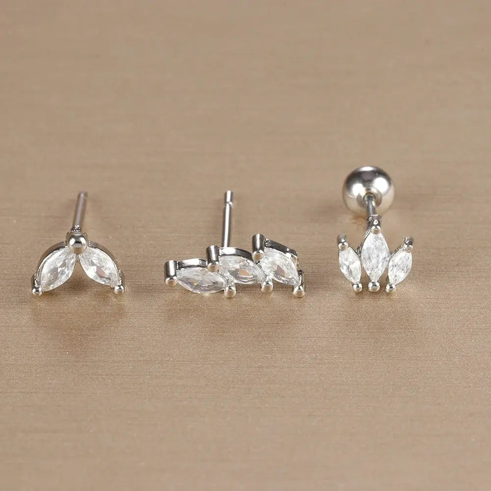 3PCS Stainless Steel Gold Colour Crown Stud Earring Set for Women 14K Gold Plated Crystal Zircon Unique Horse Eye Earring Jewellery