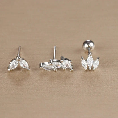 3PCS Stainless Steel Gold Colour Crown Stud Earring Set for Women 14K Gold Plated Crystal Zircon Unique Horse Eye Earring Jewellery