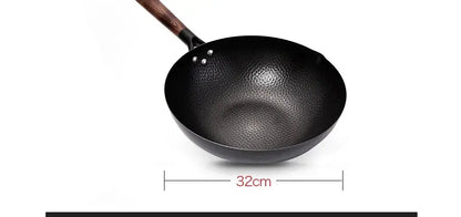 32cm Carbon Steel Wok Pan – Non-Stick Flat Bottom Stir Fry Wok with Wooden Lid for Electric Induction and Gas Stove - Rehmiar