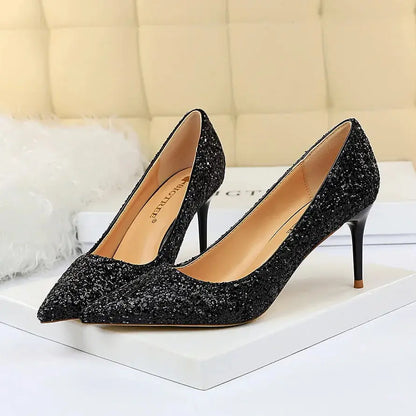 Sparkly Wedding High Heel Pumps for Women – Glitter Bridal Party Shoes (7cm & 9.5cm) - Rehmiar