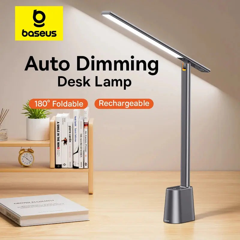 Baseus 180° Foldable LED Desk Lamp – Rechargeable, Auto Dimming, Eye Protection for Study & Reading - Rehmiar