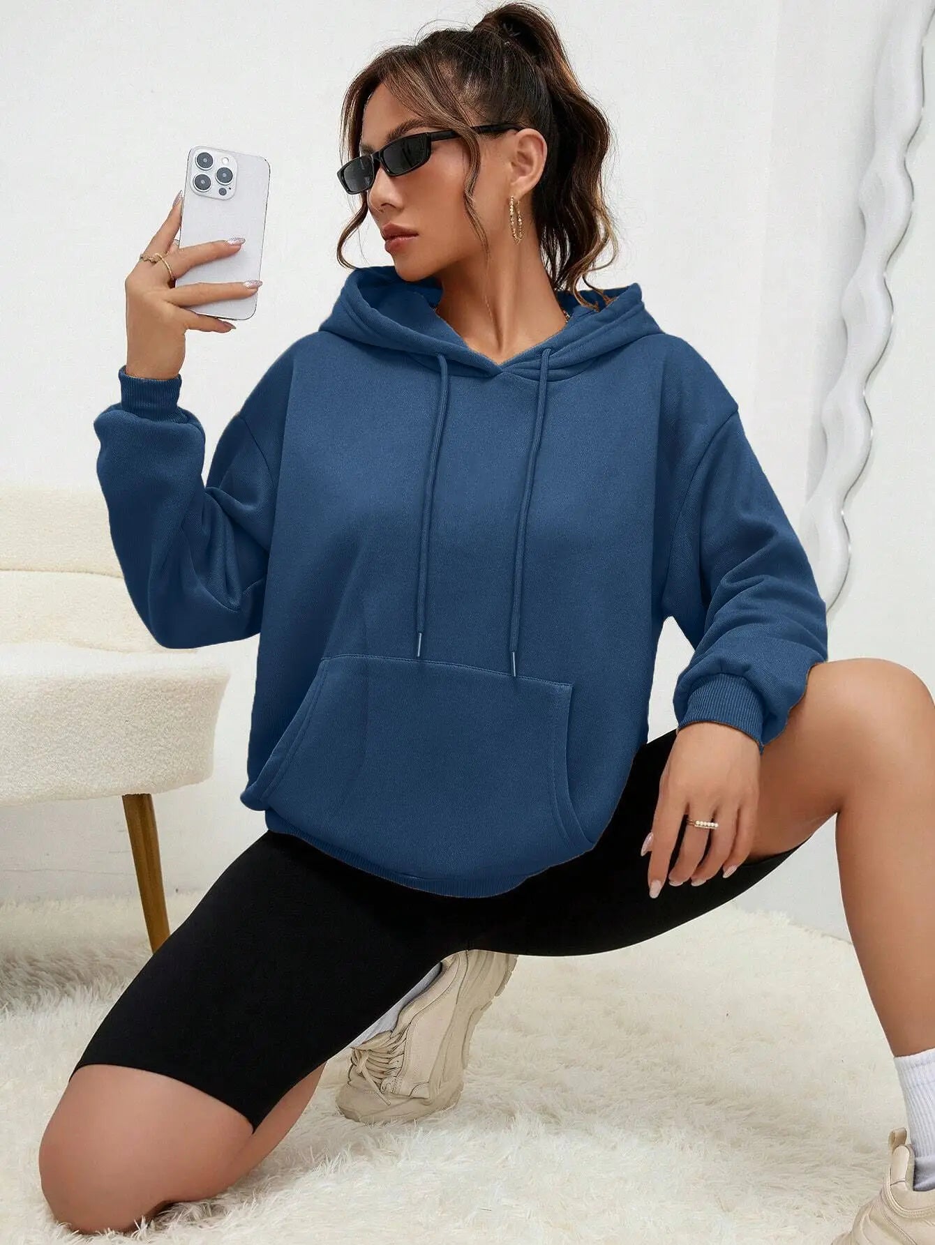Solid Colour Hoodie for Female Casual Fleece Pocket Hoodies Multicolour Unisex Women Streetwear Autumn Clothing