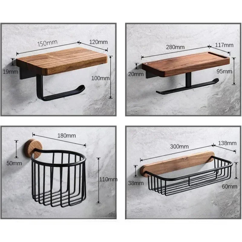 Wooden Toilet Paper Holder Bathroom Wall Mount WC Paper Phone Holder Shelf Storage Towel Roll Shelf Accessories