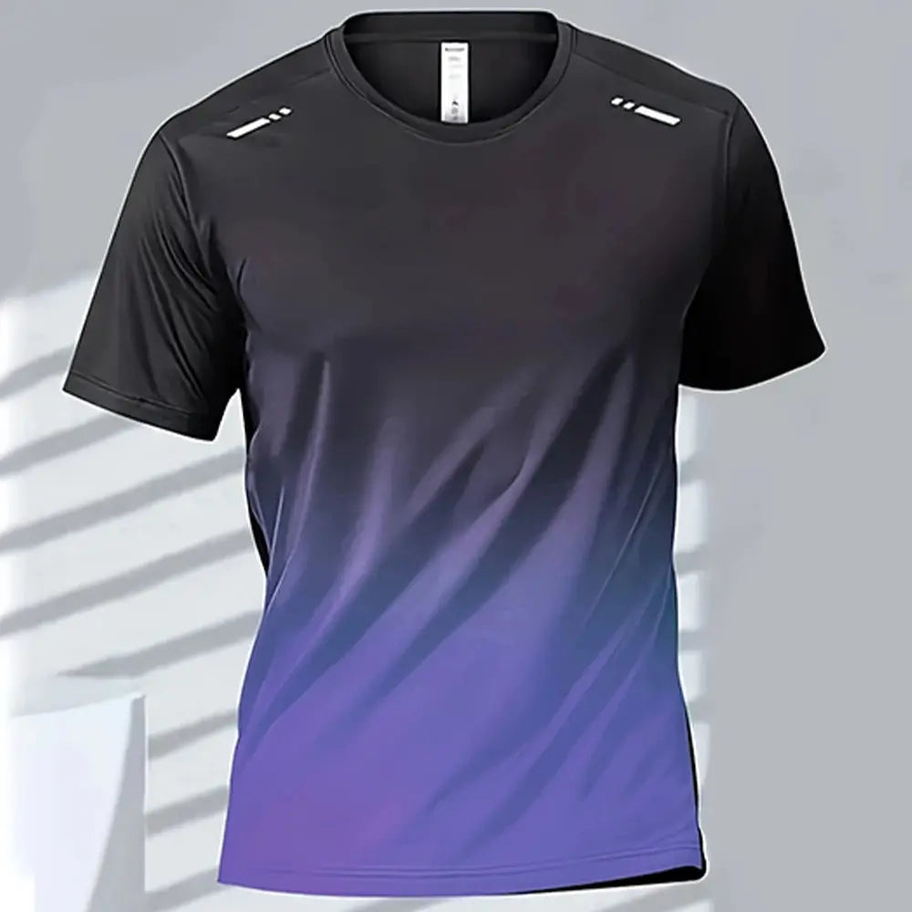 Men's Quick-Drying Gradient Short Sleeve T-Shirt – Sports Tee for Outdoor Workout, Basketball, Training & Running - Rehmiar