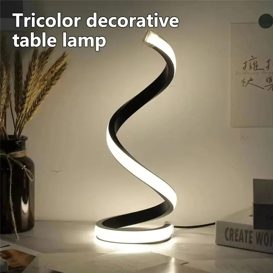 Creative Spiral LED Night Light – Dimmable 3-Color Table Lamp for Living Room, Office, Bedroom & Bedside Decor, USB Plug-In - Rehmiar