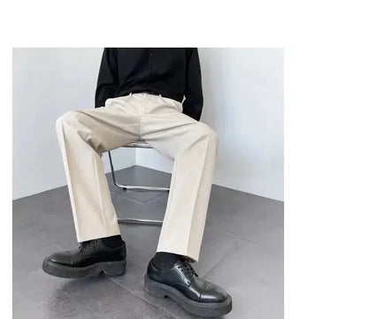 Men's Straight Pants – Korean Loose Fit Casual Draped Baggy Wide Leg Trousers, White Streetwear