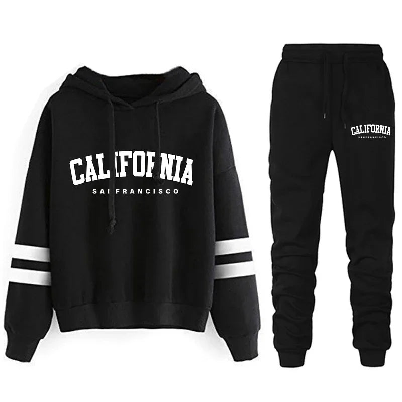 California Women's Tracksuit Casual Stripe Versatile Hooded Sweatshirt, Pants or Suit