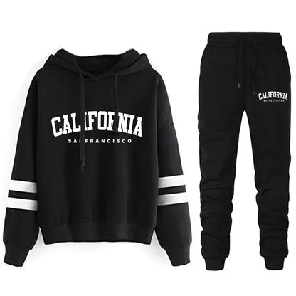 California Women's Tracksuit Casual Stripe Versatile Hooded Sweatshirt, Pants or Suit