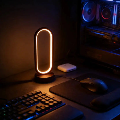 USB Dimming LED Table Lamp – Small Ring Night Light for Bedroom, Living Room & Bedside, Black and White - Rehmiar