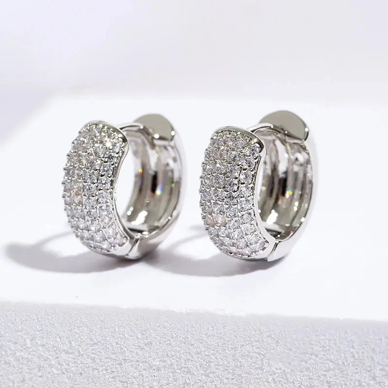 Zirconia Pave Hoop Earrings Unisex Huggie Earrings Hip Hop Party Wedding Jewellery - Rehmiar