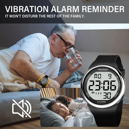 Hearkent Unisex 8 Vibrating Alarms Watch Medication Pill Reminder for Deaf Digital Waterproof Wristwatch - Rehmiar