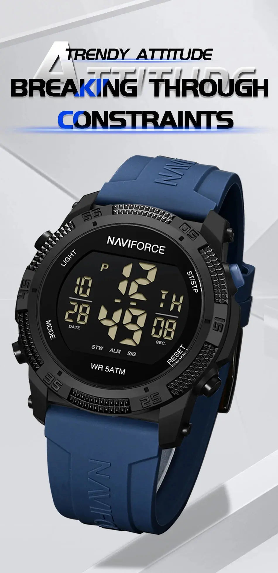 Naviforce  Luxury Men's Fashion Watch – Water Resistant Silicone Strap LCD Electronic Clock