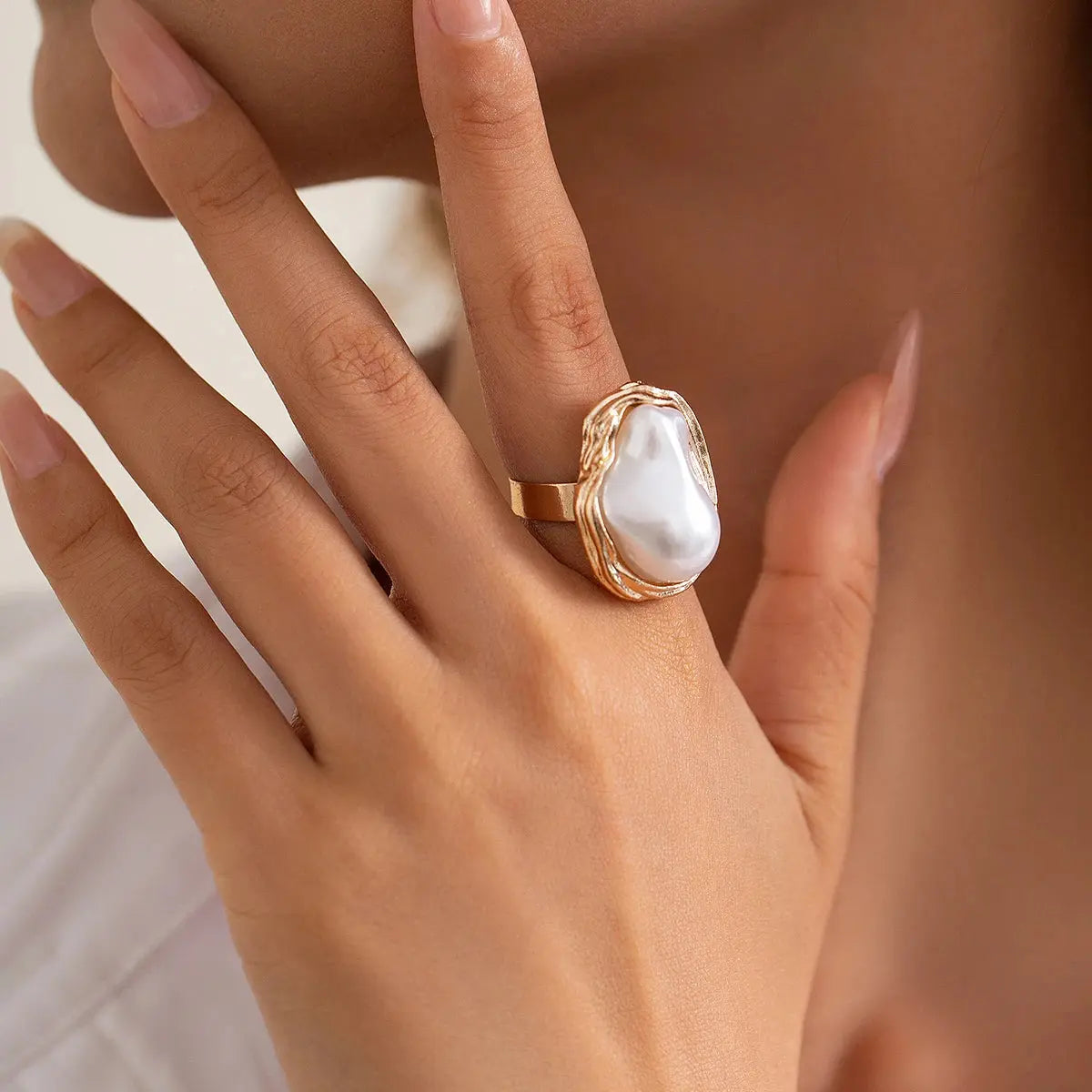 Semi Baroque Imitation Pearl Alloy Open Adjustable Rings for Women