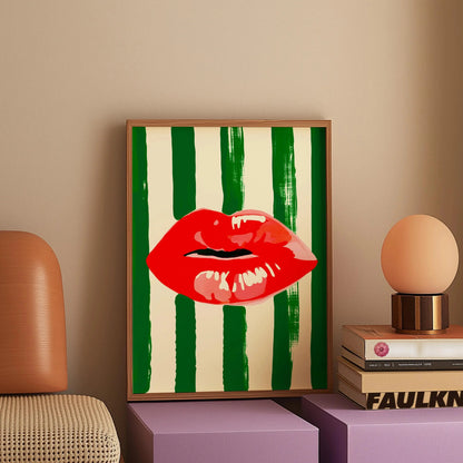 Amore Green Striped Canvas Wall Art – Wine Glass & Pepper Modern Home Decor