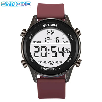 SYNOKE Men Outdoor Sports Multifunctional Waterproof Large Screen Display Luminous LED Digital Fashion Silicon Watch - Rehmiar