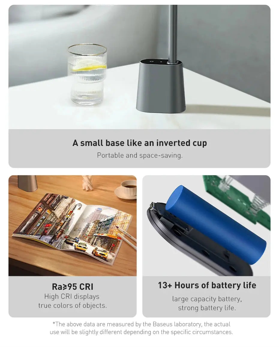 Baseus 180° Foldable LED Desk Lamp – Rechargeable, Auto Dimming, Eye Protection for Study & Reading - Rehmiar