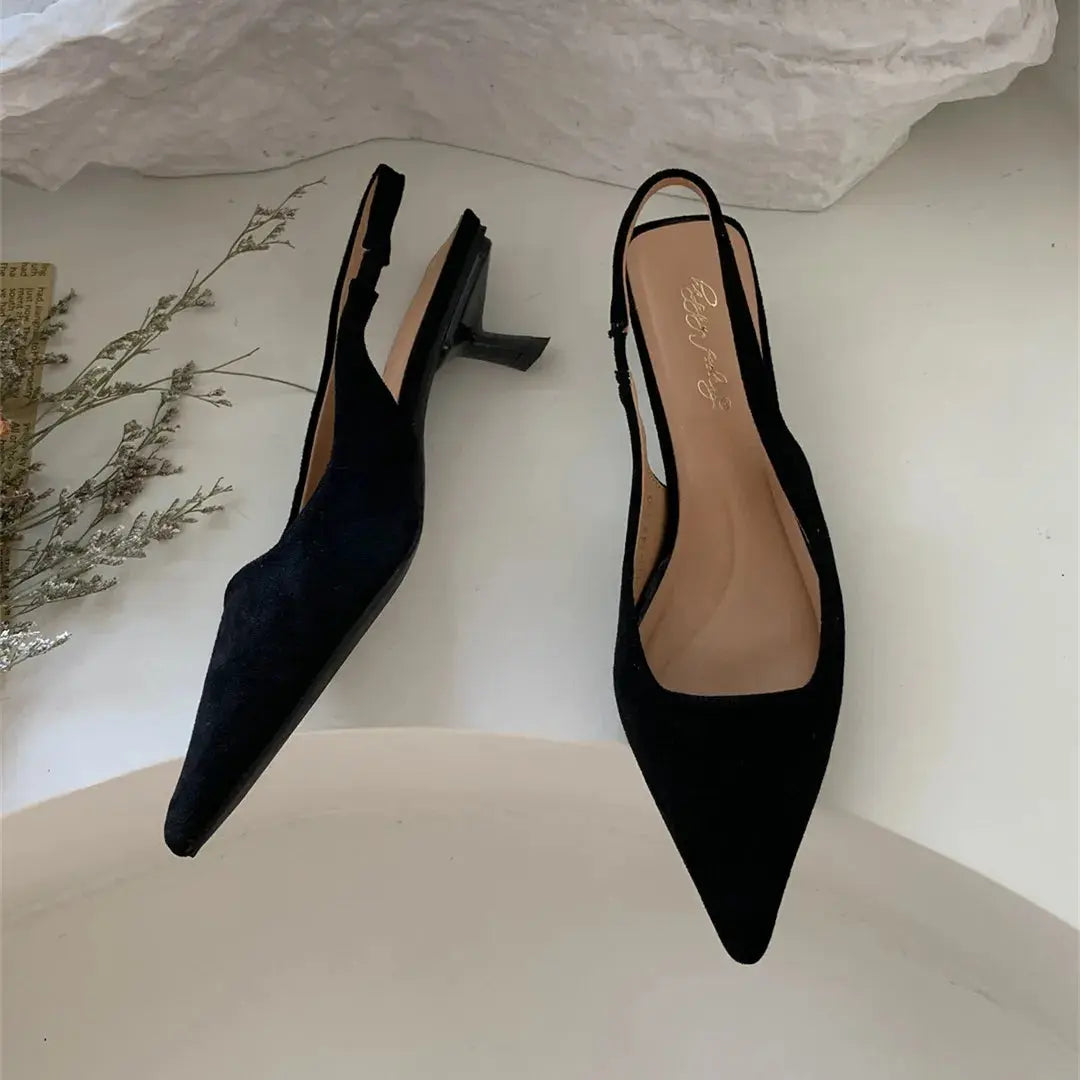 Bailamos Elegant Pointed Toe Slingback Sandals for Women – Low Heel Summer Dress & Office Shoes - Rehmiar