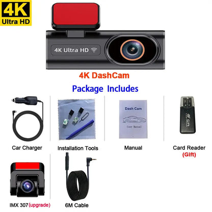 4K Dash Cam Wi-Fi Loop Recording 24H Parking Monitor Night Vision Rear Camera - Rehmiar