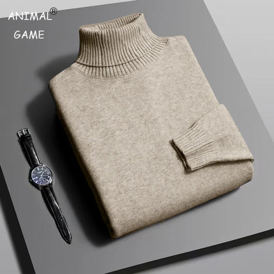 Autumn Mens High Quality Knitted Turtleneck Slim Fit Sweater - Rehmiar