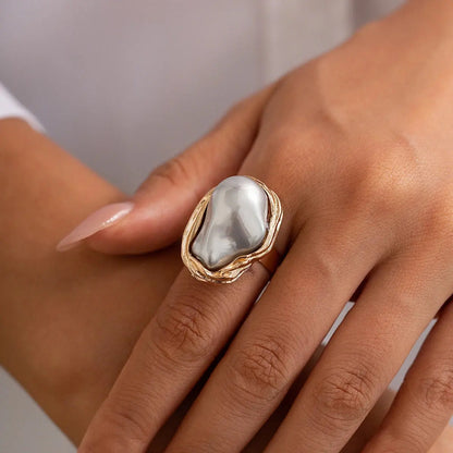 Semi Baroque Imitation Pearl Alloy Open Adjustable Rings for Women