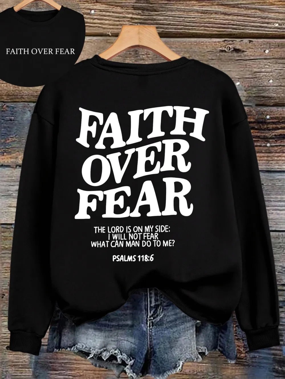 Casual Women's Hoodies Faith Over Fear Letter Printing Sweatshirts Fleece Warm Comfortable Pocket Pullovers Autumn Streetwear