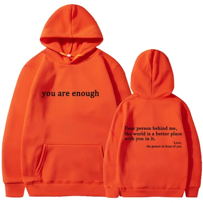 Trendy "You Are Enough" Hoodie – Unisex Retro Pullover, Street Hip Hop Top for Men & Women, Hot Selling