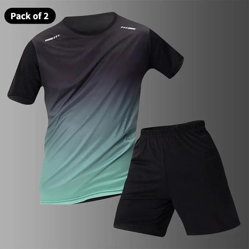 Men's Seasonal Sports Short Sleeve Top & Running Shorts Set – Gradient Quick Drying Multi-Colour Casual Set - Rehmiar