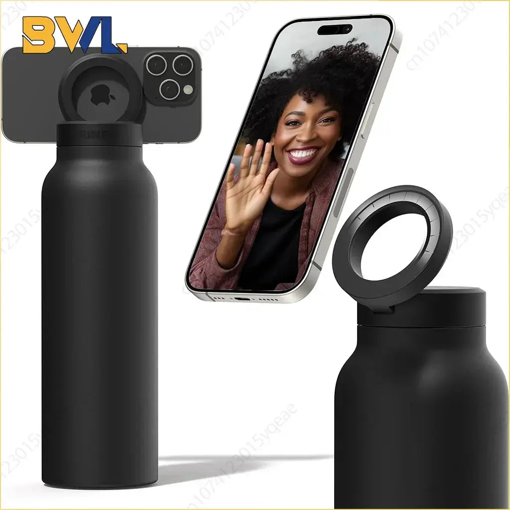 24oz Insulated Stainless Steel Water Bottle – Magnetic Lid with Phone Holder - BPA-Free - Rehmiar