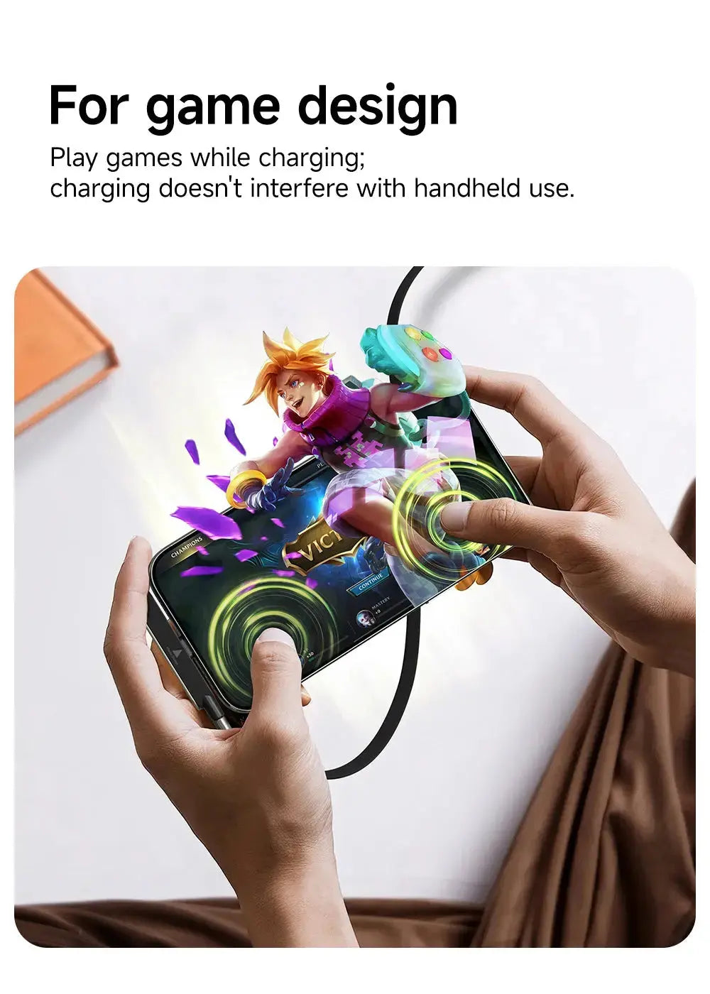 240W 2-in-1 Fast Charging Cable with Foldable Bracket – Type-C to Type-C Data Wire & Phone/Tablet Stand (Black/Orange) Rehmiar