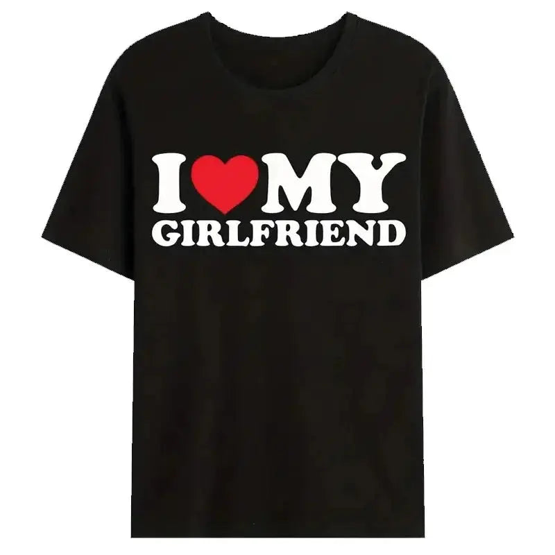 "I Love My Girlfriend" Print T-Shirt for Men – Casual Loose Short Sleeve Tee for Summer Jogging & Sport - Rehmiar