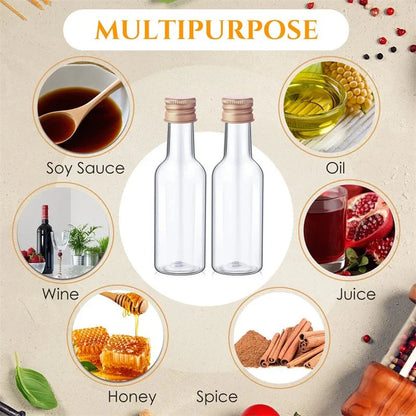 Plastic Liquor Bottle Set Mini 1.7 Oz Clear Juice Bottle Cereal Silver/Gold Caps Bottle