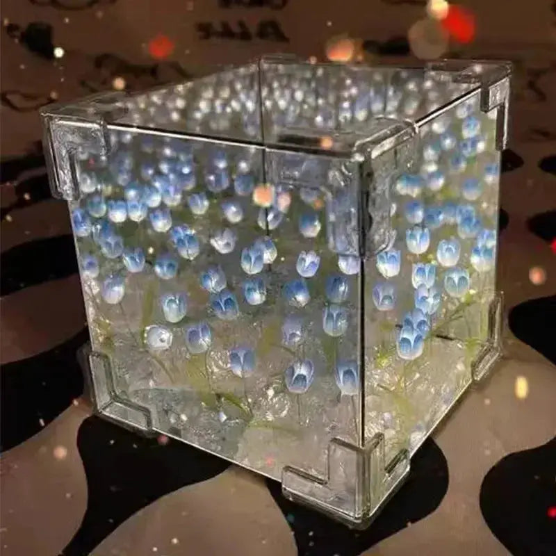 DIY Tulip Flower Cube Night Light – 3D Creative Handmade Lamp Gift - Rehmiar
