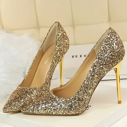 Sparkly Wedding High Heel Pumps for Women – Glitter Bridal Party Shoes (7cm & 9.5cm) - Rehmiar