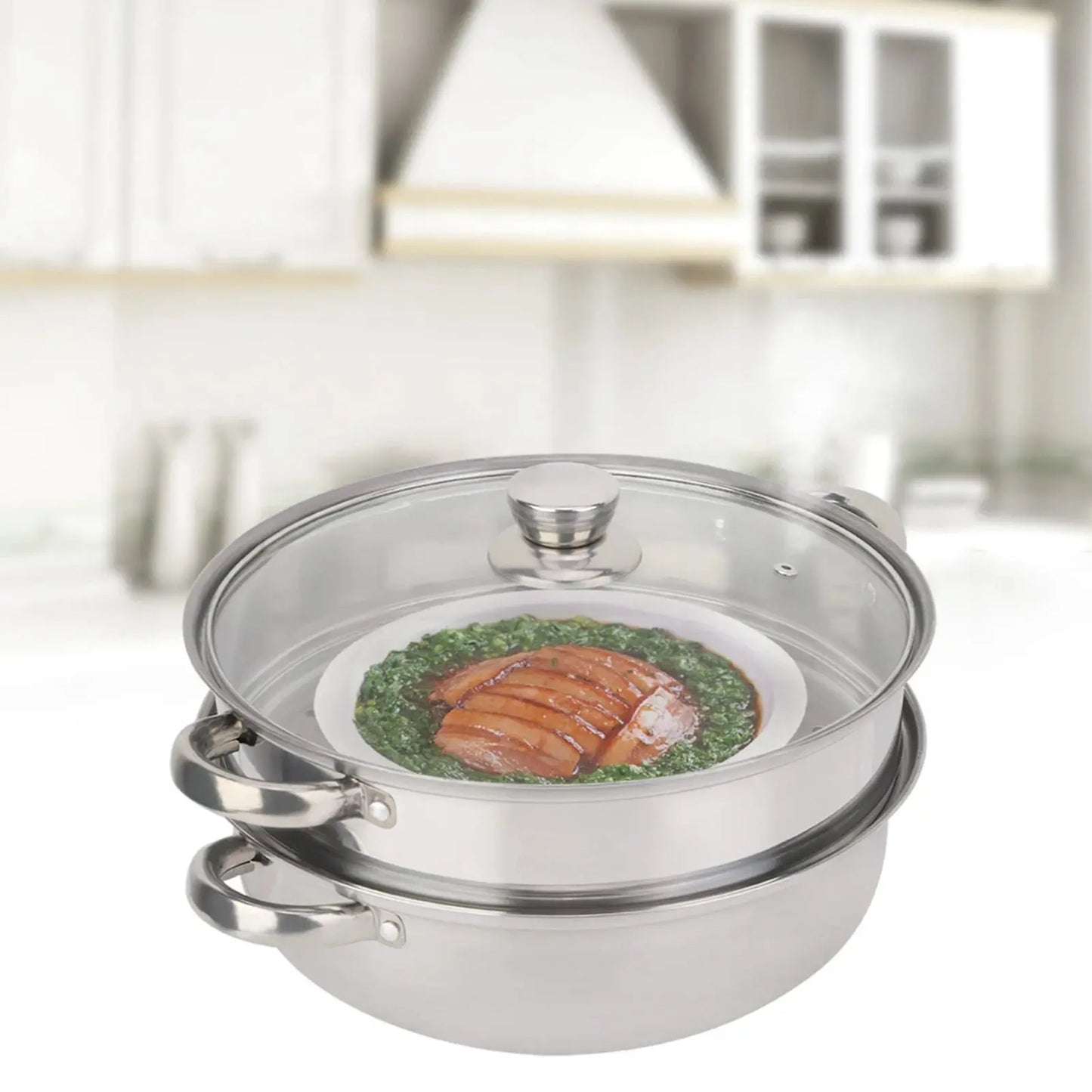 Stainless Steel 2-Layer Steamer Pot – 27cm/11in Double Boiler for Soup & Steaming, Kitchen Cookware - Rehmiar