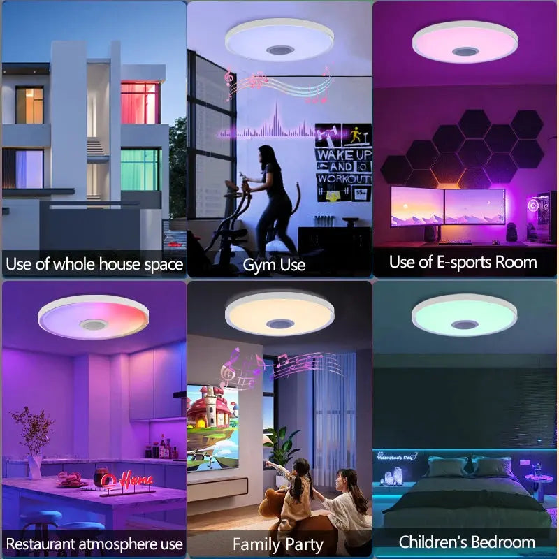 Smart RGB LED Ceiling Lamp – APP & Remote Control, Dimming, Music Sync with Speaker for Living Room & Bedroom - Rehmiar
