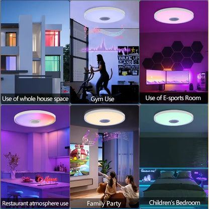 Smart RGB LED Ceiling Lamp – APP & Remote Control, Dimming, Music Sync with Speaker for Living Room & Bedroom - Rehmiar