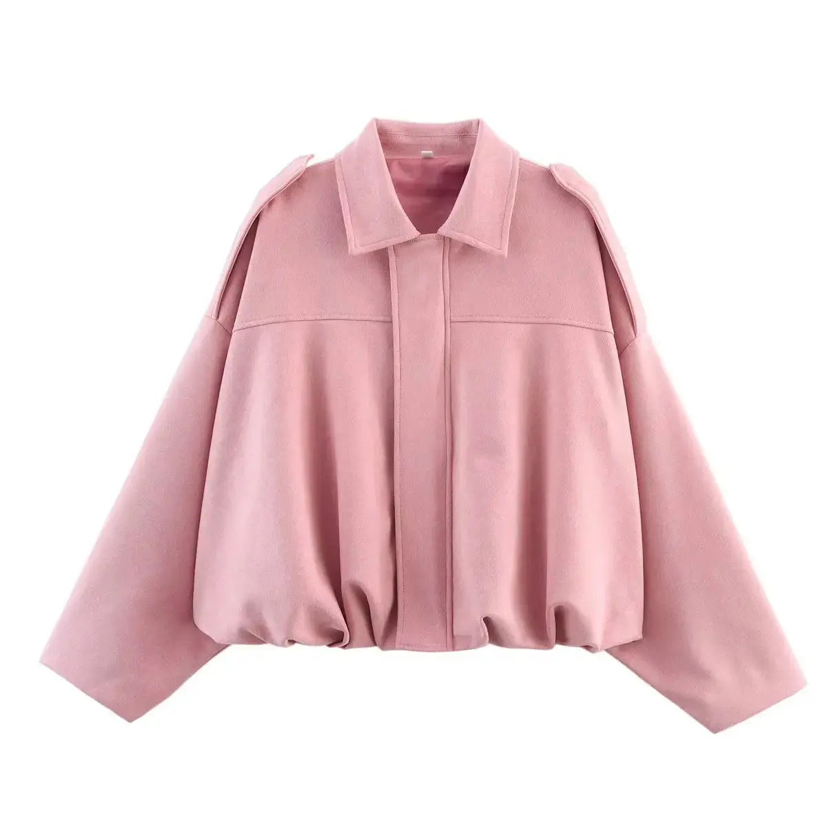 Women's Suede Bomber Jacket – Long Sleeve Zipper Oversize Solid Coat, Chic Streetwear - Rehmiar