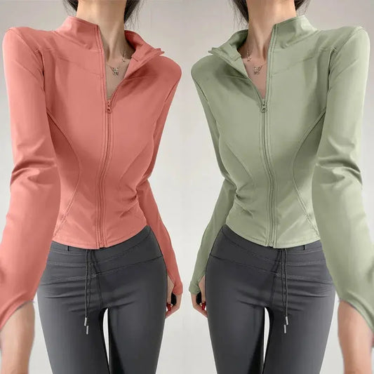 Women's Quick Dry Sports Jacket – Long Sleeve Zipper Yoga Jacket for Running & Fitness