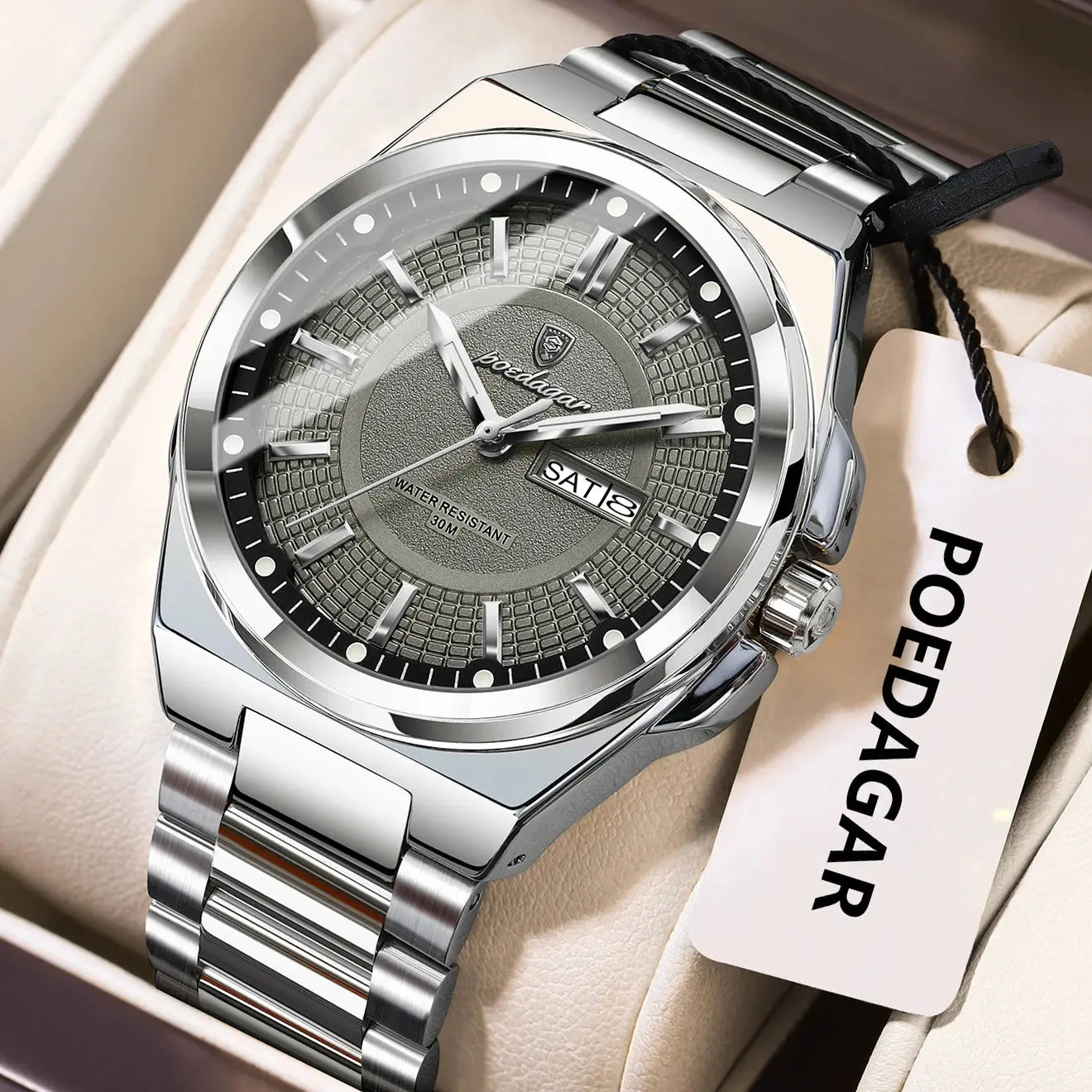 POEDAGAR Men’s Luxury Quartz Watch – Waterproof Stainless Steel with Day & Date - Rehmiar