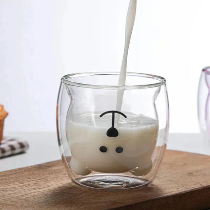 250ml Double-Wall Glass Mug – Cute Bear Design for Milk, Coffee, Tea & Juice, Valentine's Day & Anniversary Gift Rehmiar