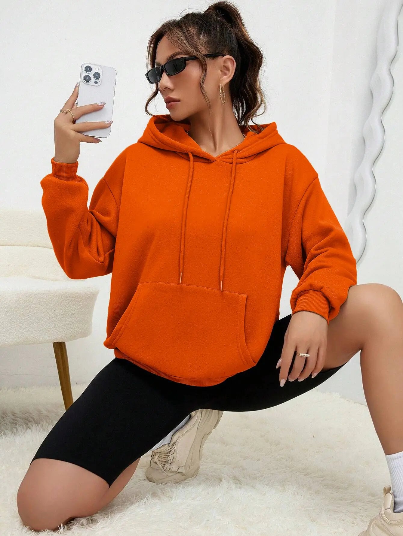 Solid Colour Hoodie for Female Casual Fleece Pocket Hoodies Multicolour Unisex Women Streetwear Autumn Clothing