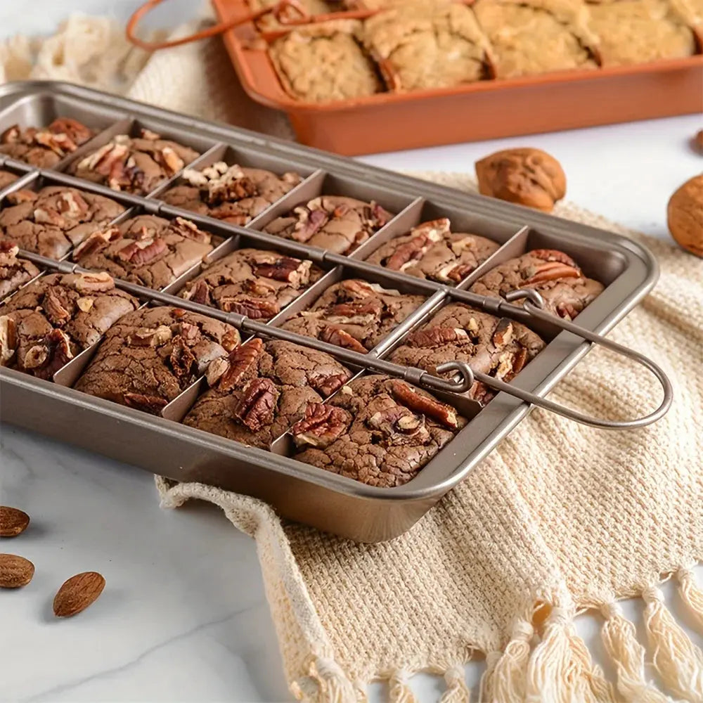 Stainless Steel Brownie Cake Pan with Dividers – Non-Stick Square Loaf Pan for Muffins & Blondie Bakeware - Rehmiar