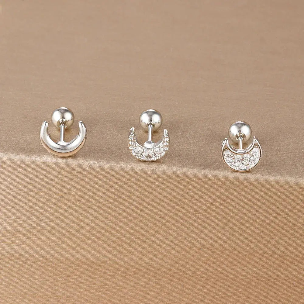 3PCS Stainless Steel Gold Colour Crown Stud Earring Set for Women 14K Gold Plated Crystal Zircon Unique Horse Eye Earring Jewellery
