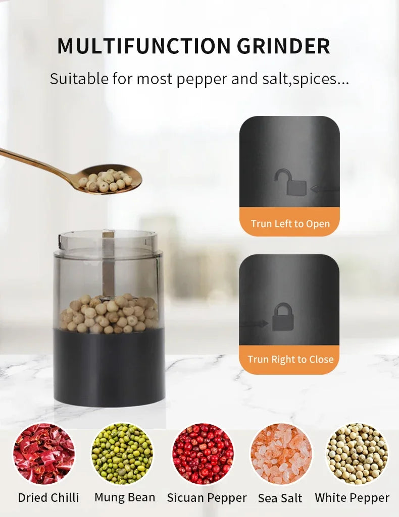 USB Rechargeable Electric Salt and Pepper Grinder – Adjustable Coarseness, Large Capacity Auto Spice Mill for Kitchen Cooking