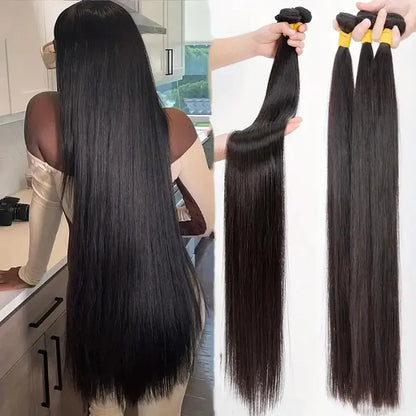 42 Inch Bone Straight Brazilian Human Hair Bundles – Raw Extensions for Women - Rehmiar
