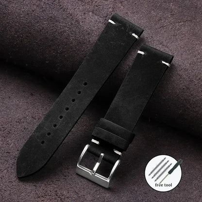 Cowhide Strap for Seiko, Omega 18mm 20mm 21mm 22mm Vintage Oil Wax Leather Handmade Stitching Wristbands - Rehmiar