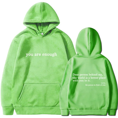Trendy "You Are Enough" Hoodie – Unisex Retro Pullover, Street Hip Hop Top for Men & Women, Hot Selling