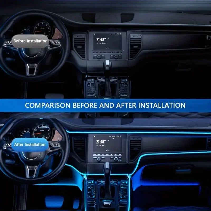 5-in-1 Car Interior LED Ambient Light Strip – 6M Fiber Optic Atmosphere Lighting Kit with APP & Remote Control - Rehmiar
