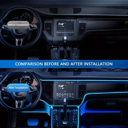 5-in-1 Car Interior LED Ambient Light Strip – 6M Fiber Optic Atmosphere Lighting Kit with APP & Remote Control - Rehmiar