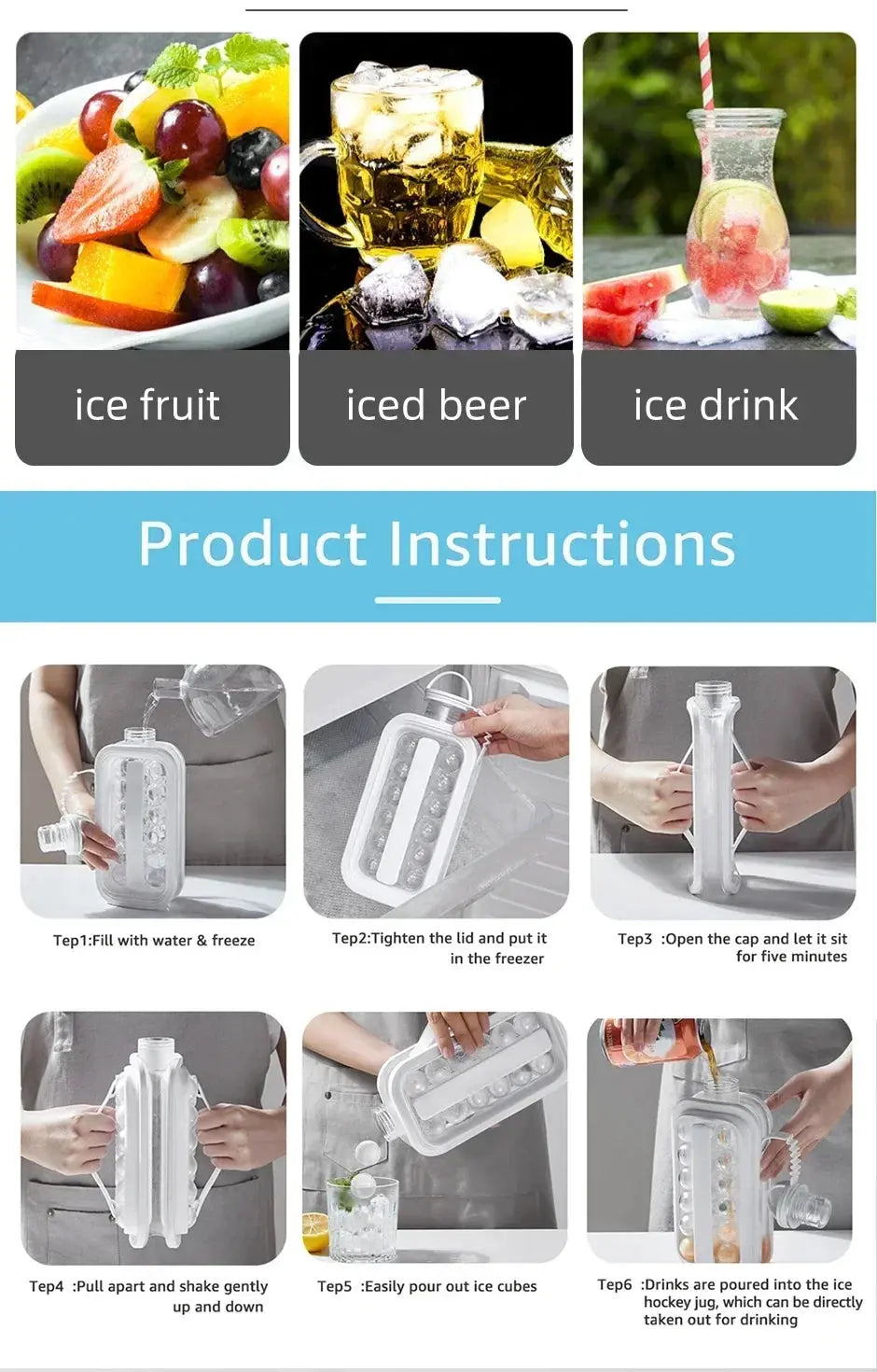 2-in-1 Portable Ice Maker Water Bottle – Folding Ice Cube Mold & Drink Bottle - Rehmiar